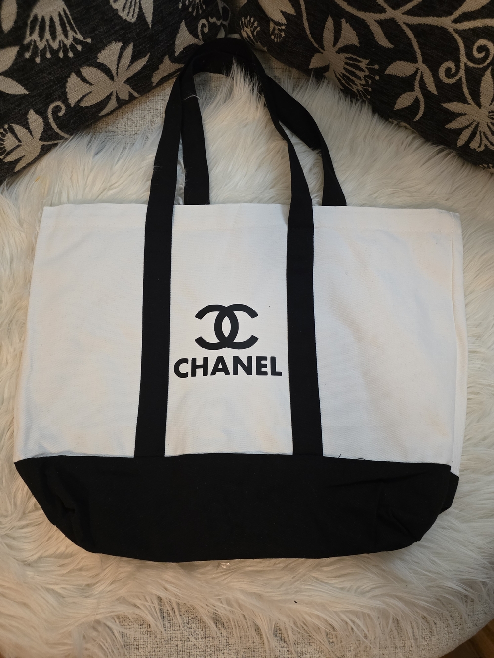 White and Black Canvas Logo Tote